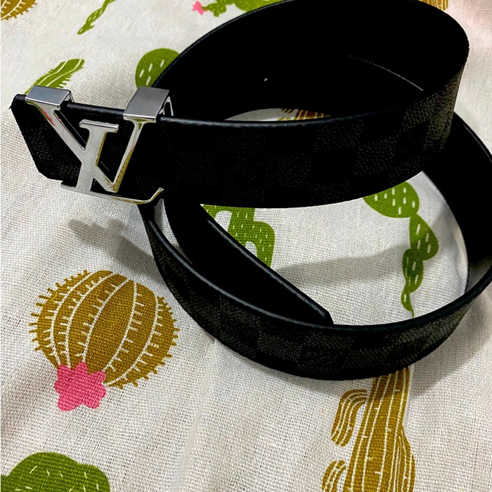 Louis Vuitton Checkered Pattern Black Leather Belt